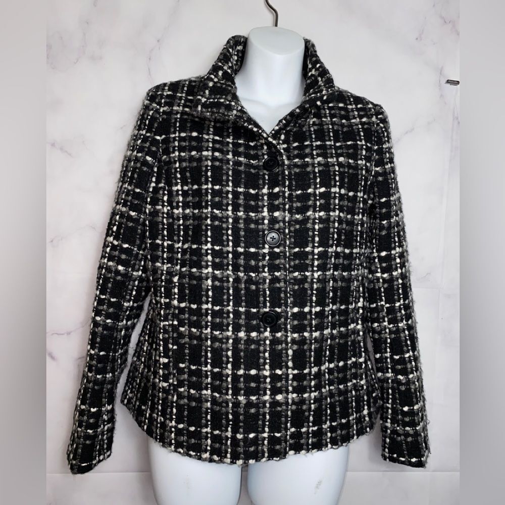Ann Taylor Plaid Tweed 10 Petite Button Up Blazer Jacket (30)